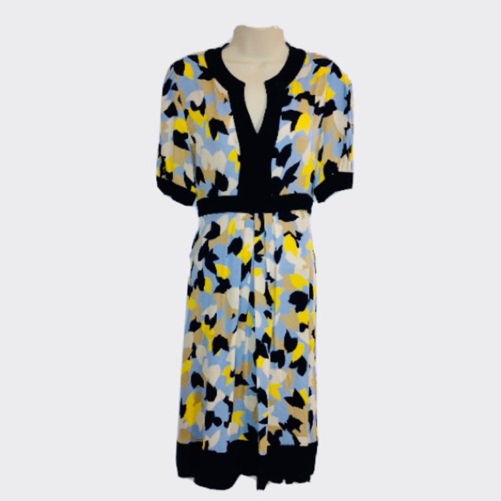 Diane Von Furstenberg Floral Midi Dress with Black Trim